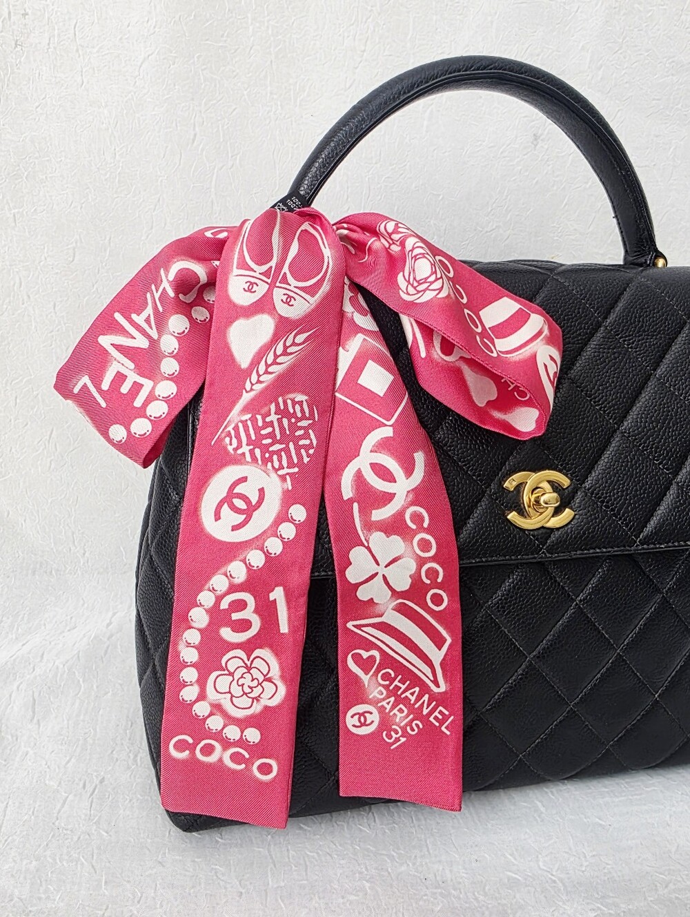 Auth Chanel Cambon Coco Silk Twilly Scarf
